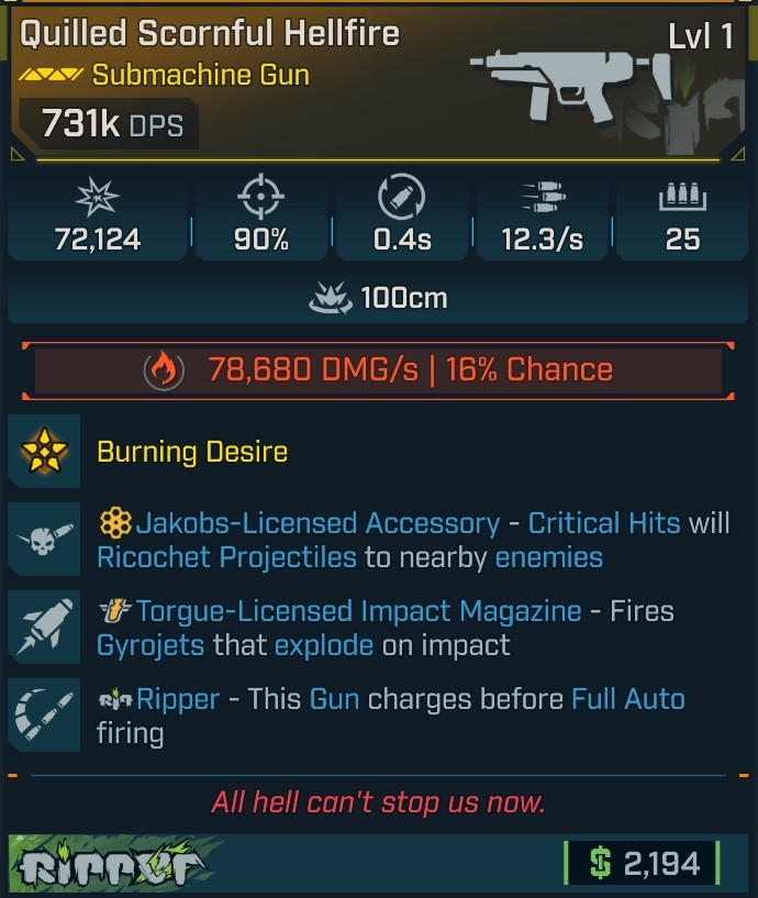 ⭐[MODDED] L1 HELLFIRE - 731K DPS (+78K FIRE DMG/S) - 90% ACCURACY - 0.4s RELOAD - 12.3/s FIRE RATE - RICOCHET - GYROJETS - RIPPER INSTANT CHARGE⭐