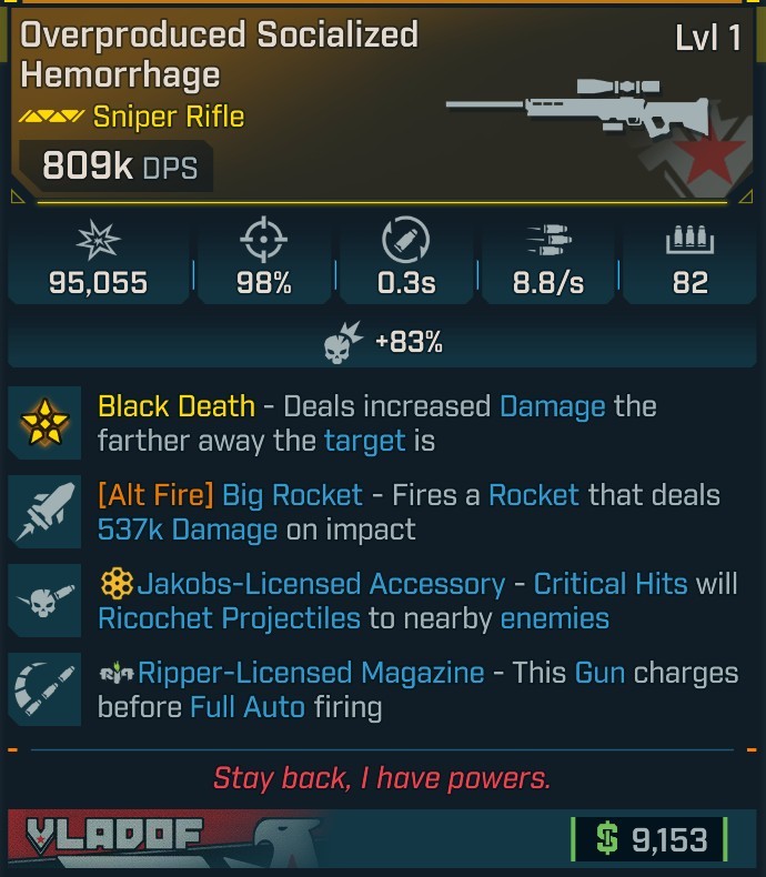 ⭐[MODDED] L1 HEMORRHAGE - 809K DPS - 98% ACCURACY - 0.3s RELOAD - 8.8/s FIRE RATE - BIG ROCKET 537K DMG - RICOCHET - RIPPER INSTANT CHARGE⭐