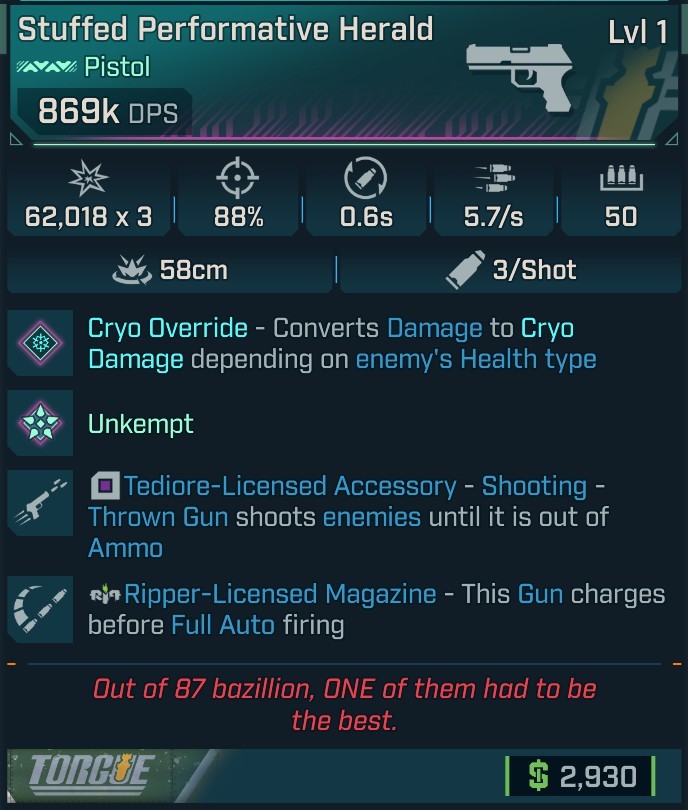 ⭐[MODDED] L1 HERALD (CRYO CONVERT) - 869K DPS - 88% ACCURACY - 5.7/s FIRE RATE - 0.6s RELOAD - STICKY GYROJETS - RIPPER MAG⭐