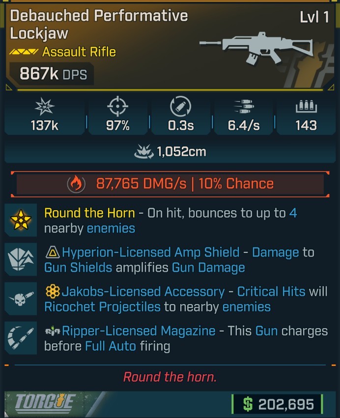 ⭐[MODDED] L1 LOCKJAW - 867K DPS (+87K FIRE DMG/S) - 97% ACC - 0.3s RELOAD - 6.4/s F.RATE - 143 MAG - RICOCHET - RIPPER MAG⭐