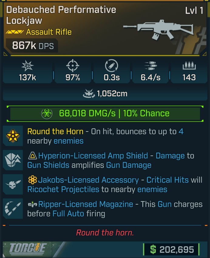 ⭐[MODDED] L1 LOCKJAW - 867K DPS (+68K CORROSIVE DMG/S) - 97% ACC - 0.3s RELOAD - 6.4/s F.RATE - 143 MAG - RICOCHET - RIPPER MAG⭐