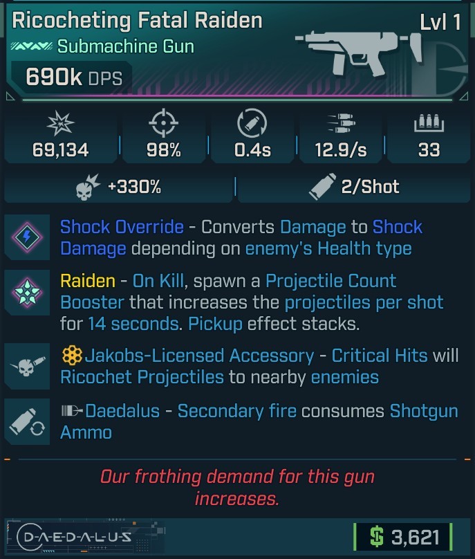 ⭐[MODDED] L1 RAIDEN (SHOCK CONVERT) - 690K DPS - 98% ACCURACY - 12.9/s FIRE RATE - 0.4s RELOAD - RICOCHET - 2ND FIRE SHOTGUN AMMO⭐