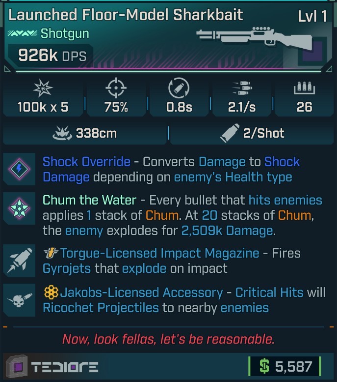 ⭐[MODDED] L1 SHARKBAIT (SHOCK CONVERT) - 926K DPS - 75% ACCURACY - 2.1/s FIRE RATE - 0.8s RELOAD - 26 MAG SIZE - RICOCHET - GYROJETS⭐