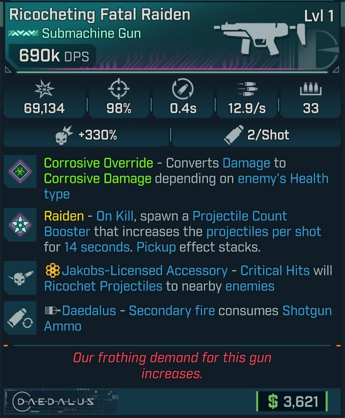 ⭐[MODDED] L1 RAIDEN (CORROSIVE CONVERT) - 690K DPS - 98% ACCURACY - 12.9/s FIRE RATE - 0.4s RELOAD - RICOCHET - 2ND FIRE SHOTGUN AMMO⭐