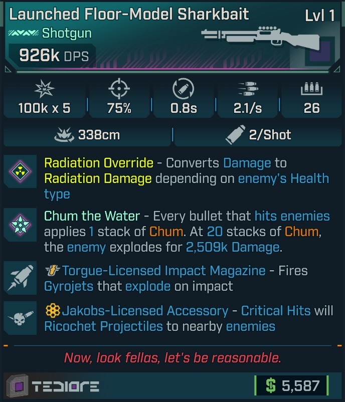 ⭐[MODDED] L1 SHARKBAIT (RADIATION CONVERT) - 926K DPS - 75% ACCURACY - 2.1/s FIRE RATE - 0.8s RELOAD - 26 MAG SIZE - RICOCHET - GYROJETS⭐