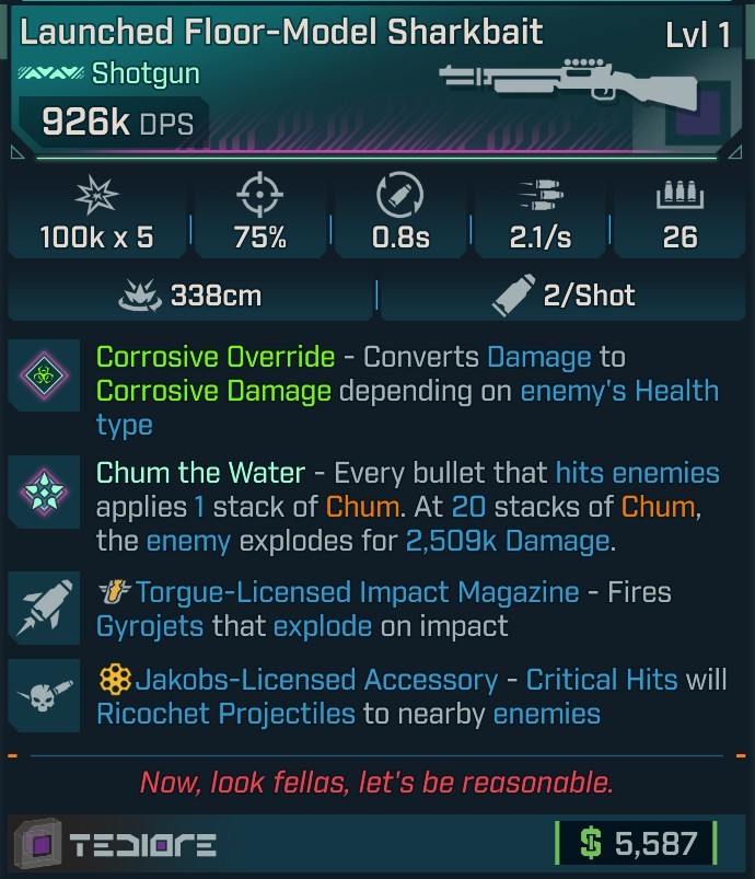 ⭐[MODDED] L1 SHARKBAIT (CORROSIVE CONVERT) - 926K DPS - 75% ACCURACY - 2.1/s FIRE RATE - 0.8s RELOAD - 26 MAG SIZE - RICOCHET - GYROJETS⭐