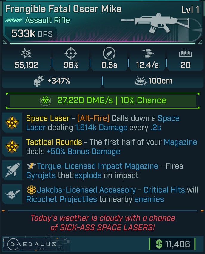 ⭐[MODDED] L1 OSCAR MIKE - 533K DPS (+27K CORR DMG/S) - 96% ACCURACY - 0.5S RELOAD - 12.4/s F.RATE - SPACE LASER 1,614K DMG - RICOCHET - GYROJETS⭐