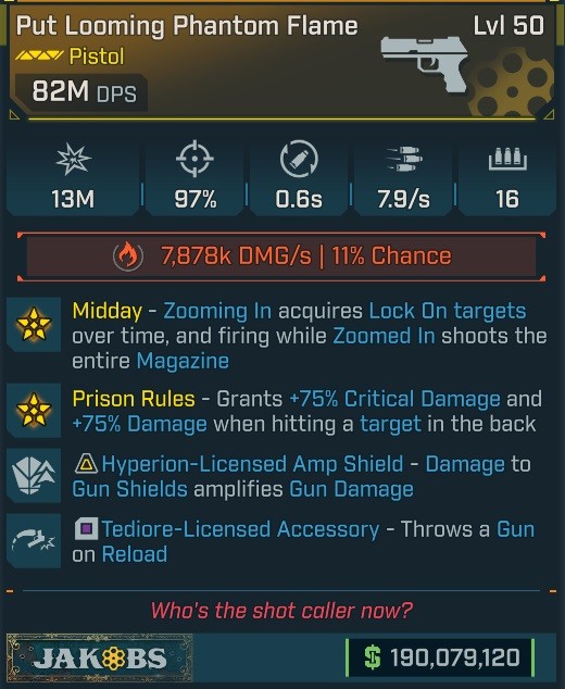 ⭐[MODDED] L50 PHANTOM FLAME - 82M DPS (+7.878K FIRE DMG/s) - 7.9s FIRE RATE - 0.6s RELOAD - PRISON RULES - ALT FIRE ZIP ROCKETS 23M DMG⭐