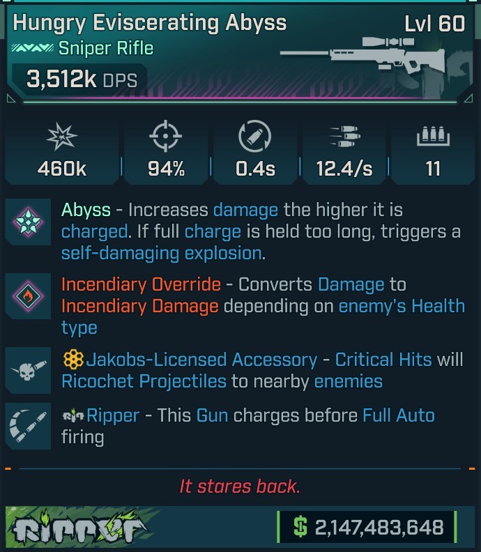 ⭐[MODDED] L60 ABYSS - 3,512K DPS - 94% ACCURACY - 12.4/s FIRE RATE - 0.4s RELOAD - RICOCHET⭐