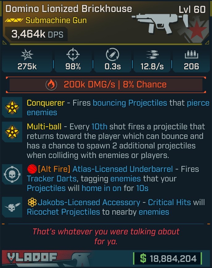 ⭐[MODDED] L60 BRICKHOUSE - 3,464K DPS (+200K FIRE DMG/S) - 98% ACCURACY - 0.3s RELOAD - 12.8/s FIRE RATE - 206 MAG SIZE - CONQUEROR⭐