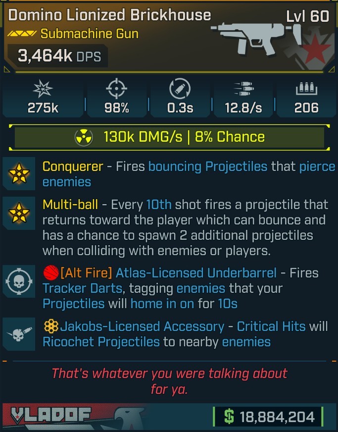 ⭐[MODDED] L60 BRICKHOUSE - 3,464K DPS (+130K RAD DMG/S) - 98% ACCURACY - 0.3s RELOAD - 12.8/s FIRE RATE - 206 MAG SIZE - CONQUEROR⭐