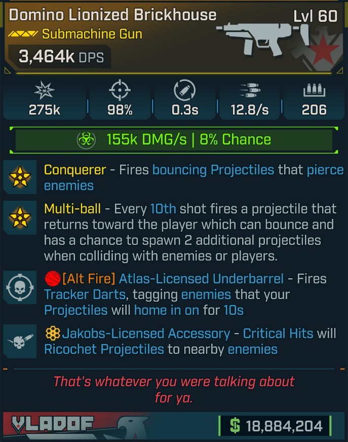 ⭐[MODDED] L60 BRICKHOUSE - 3,464K DPS (+155K CORR DMG/S) - 98% ACCURACY - 0.3s RELOAD - 12.8/s FIRE RATE - 206 MAG SIZE - CONQUEROR⭐