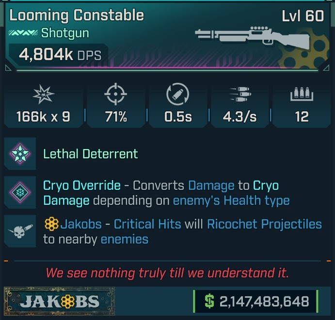 ⭐[MODDED] L60 CONSTABLE (CRYO CONVERT) - 4,804K DPS - 71% ACCURACY - 4.3/s FIRE RATE - 0.5s RELOAD - RICOCHET⭐