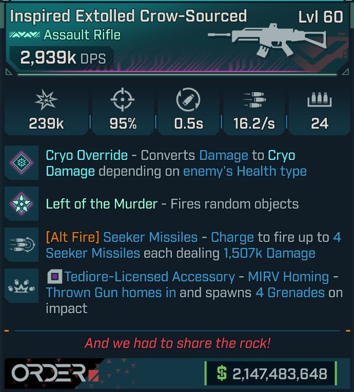 ⭐[MODDED] L60 CROW-SOURCED (CRYO CONVERT) - 2,939K DPS - 95% ACC - 16.2s FIRE RATE - 0.5S RELOAD - 4 MIRV - SEEKER MISSILES 4x1,507k DMG⭐