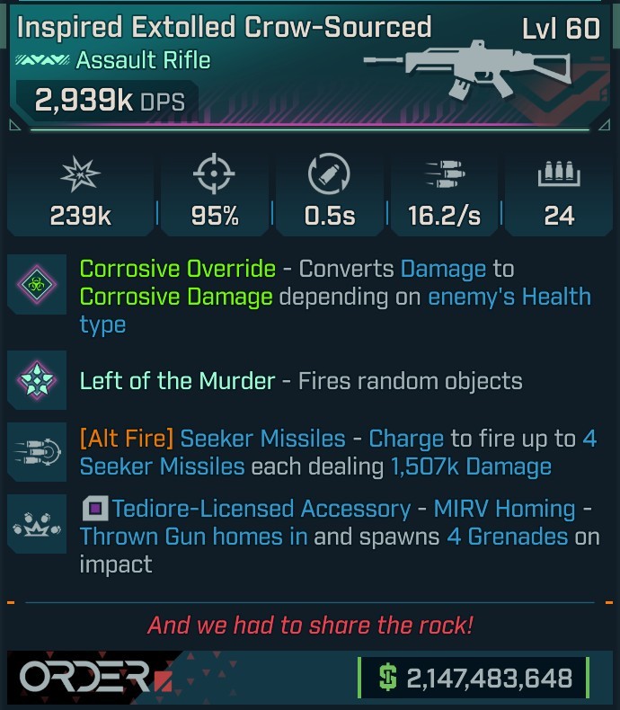 ⭐[MODDED] L60 CROW-SOURCED (CORROSIVE CONVERT) - 2,939K DPS - 95% ACC - 16.2s FIRE RATE - 0.5S RELOAD - 4 MIRV - SEEKER MISSILES 4x1,507k DMG⭐