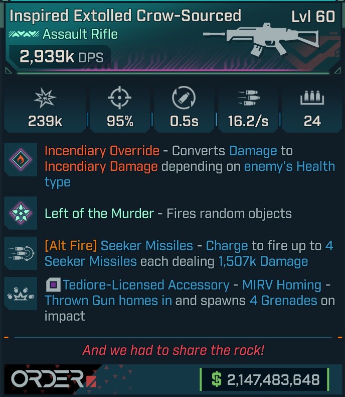 ⭐[MODDED] L60 CROW-SOURCED (FIRE CONVERT) - 2,939K DPS - 95% ACC - 16.2s FIRE RATE - 0.5S RELOAD - 4 MIRV - SEEKER MISSILES 4x1,507k DMG⭐