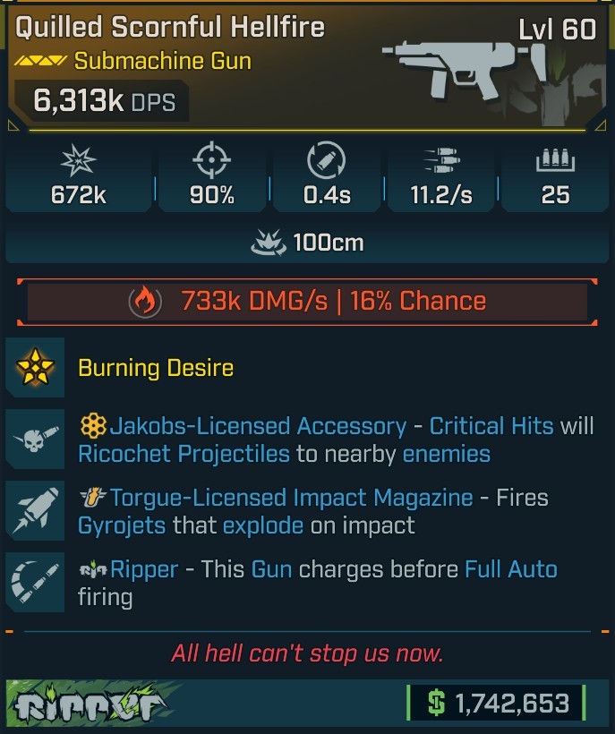 ⭐[MODDED] L60 HELLFIRE - 6,313K DPS (+733K FIRE DMG/S) - 90% ACCURACY - 0.4s RELOAD - 11.2/s FIRE RATE - RICOCHET - GYROJETS - RIPPER INSTANT CHARGE⭐