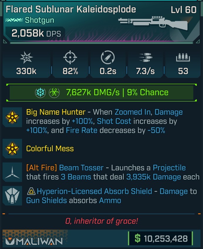 ⭐[MODDED] L60 KALEIDOSPLODE - 2,058K DPS (+7,627k CORR/121% CRYO EFFIC) - 7.3/s FIRE RATE - 0.2s RELOAD - BEAM TOSSER 3,935k DMG⭐
