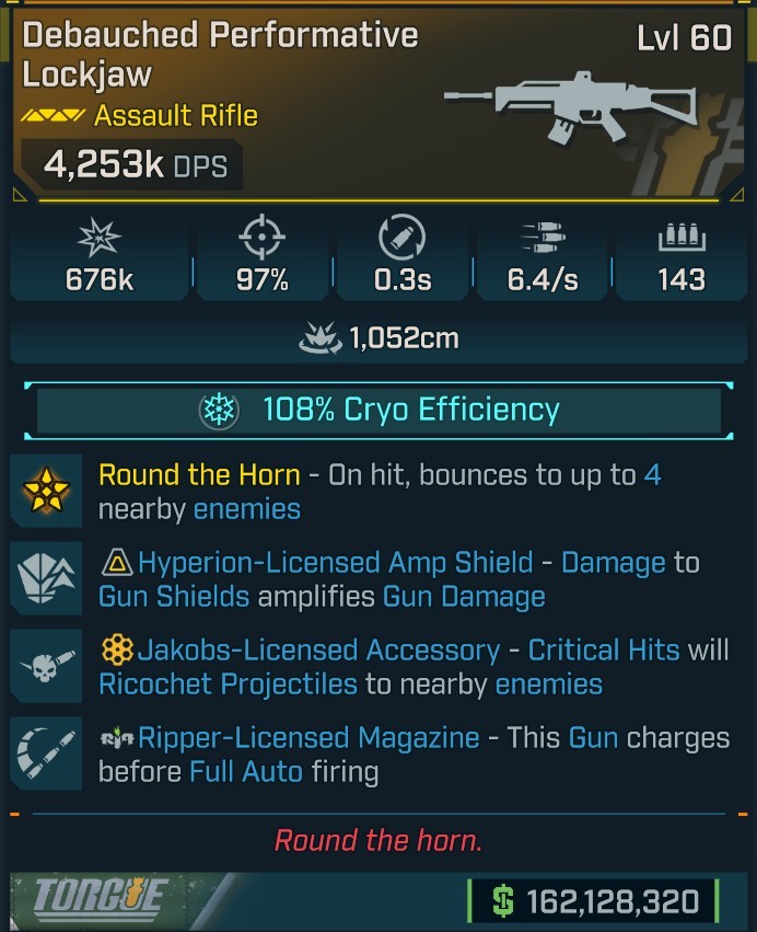 ⭐[MODDED] L60 LOCKJAW - 4,253K DPS (108% CRYO EFF) - 97% ACC - 0.3s RELOAD - 6.4/s F.RATE - 143 MAG - RICOCHET - RIPPER MAG⭐