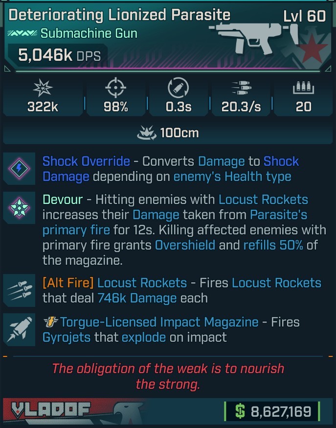 ⭐[MODDED] L60 PARASITE (SHOCK CONVERT) - 5,046K DPS - 98% ACCURACY - 20.3/s FIRE RATE - 0.3s RELOAD - LOCUST ROCKETS 746K DMG - RICOCHET - GYROJETS⭐