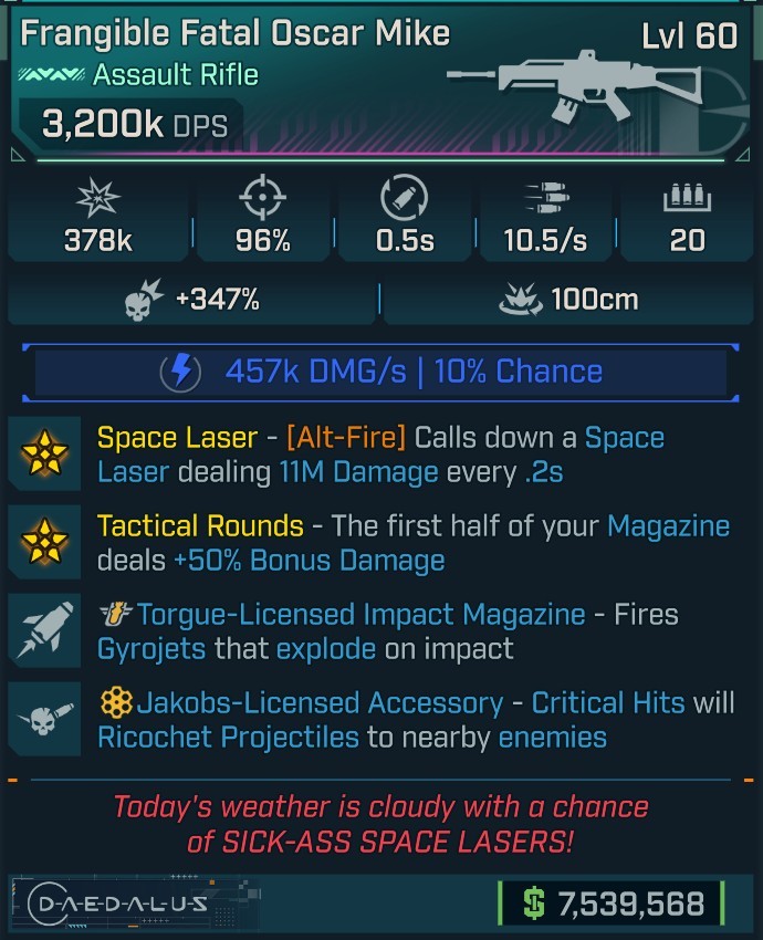 ⭐[MODDED] L60 OSCAR MIKE - 3,200K DPS (+457K SHOCK DMG/S) - 96% ACCURACY - 0.5S RELOAD - 10.5/s F.RATE - SPACE LASER 11M DMG - RICOCHET - GYROJETS⭐