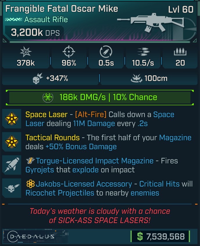 ⭐[MODDED] L60 OSCAR MIKE - 3,200K DPS (+186K CORR DMG/S) - 96% ACCURACY - 0.5S RELOAD - 10.5/s F.RATE - SPACE LASER 11M DMG - RICOCHET - GYROJETS⭐