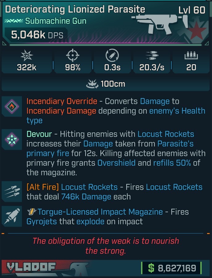 ⭐[MODDED] L60 PARASITE (FIRE CONVERT) - 5,046K DPS - 98% ACCURACY - 20.3/s FIRE RATE - 0.3s RELOAD - LOCUST ROCKETS 746K DMG - RICOCHET - GYROJETS⭐