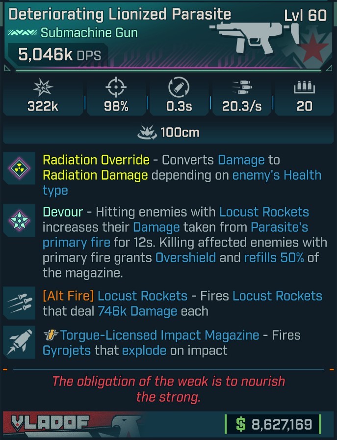 ⭐[MODDED] L60 PARASITE (RADIATION CONVERT) - 5,046K DPS - 98% ACCURACY - 20.3/s FIRE RATE - 0.3s RELOAD - LOCUST ROCKETS 746K DMG - RICOCHET - GYROJETS⭐