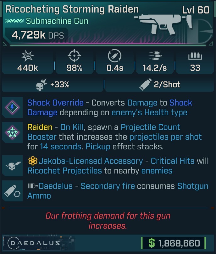 ⭐[MODDED] L60 RAIDEN (SHOCK CONVERT) - 4,729K DPS - 98% ACCURACY - 14.2/s FIRE RATE - 0.4s RELOAD - RICOCHET - 2ND FIRE SHOTGUN AMMO⭐