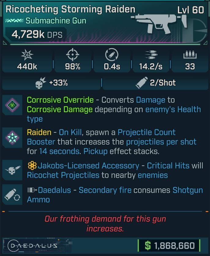 ⭐[MODDED] L60 RAIDEN (CORROSIVE CONVERT) - 4,729K DPS - 98% ACCURACY - 14.2/s FIRE RATE - 0.4s RELOAD - RICOCHET - 2ND FIRE SHOTGUN AMMO⭐