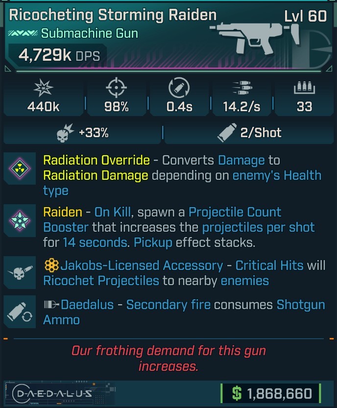 ⭐[MODDED] L60 RAIDEN (RADIATION CONVERT) - 4,729K DPS - 98% ACCURACY - 14.2/s FIRE RATE - 0.4s RELOAD - RICOCHET - 2ND FIRE SHOTGUN AMMO⭐