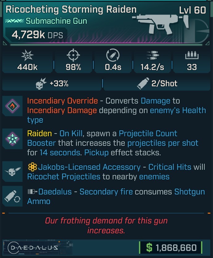 ⭐[MODDED] L60 RAIDEN (FIRE CONVERT) - 4,729K DPS - 98% ACCURACY - 14.2/s FIRE RATE - 0.4s RELOAD - RICOCHET - 2ND FIRE SHOTGUN AMMO⭐