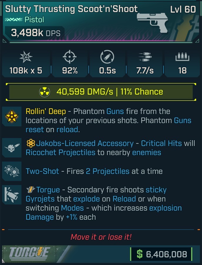 ⭐[MODDED] L60 SCOOT'N'SHOOT (RADIATION) - 3,498K DPS - 92% ACCURACY - 7.7/s FIRE RATE - 0.5s RELOAD - 2 PROJECTILES - STICKY GYROJETS⭐