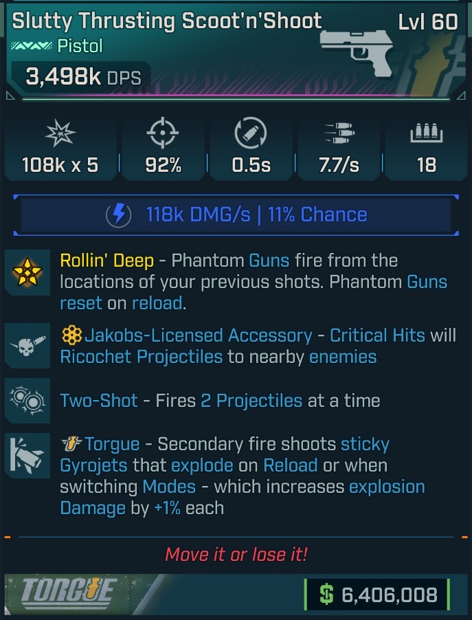 ⭐[MODDED] L60 SCOOT'N'SHOOT (SHOCK) - 3,498K DPS - 92% ACCURACY - 7.7/s FIRE RATE - 0.5s RELOAD - 2 PROJECTILES - STICKY GYROJETS⭐
