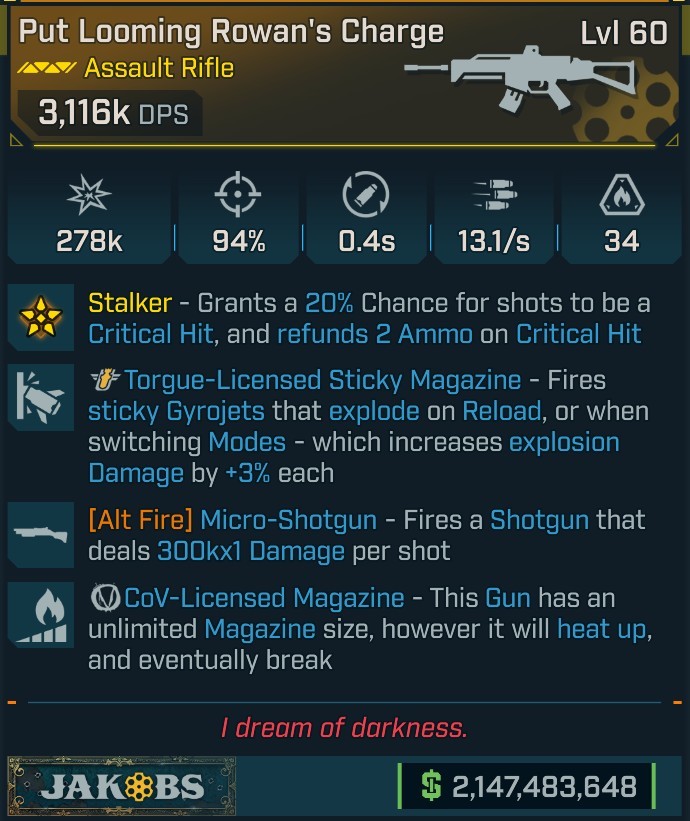 ⭐[MODDED] L60 ROWAN'S CHARGE - 3,116K DPS - 13.1/s FIRE RATE - 0.4S RELOAD - 94% ACC - TORGUE STICKY MAG - COV MAG⭐