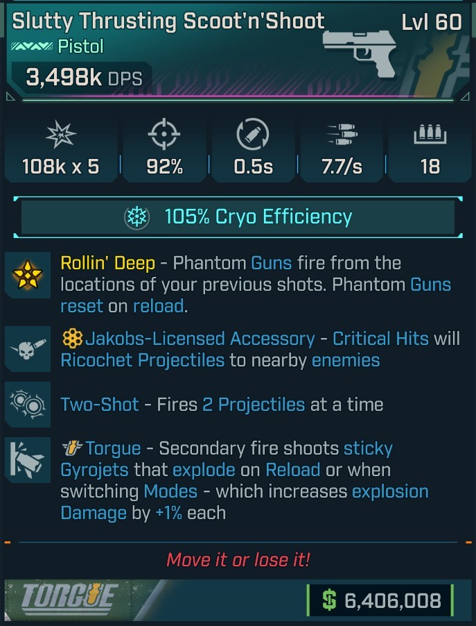⭐[MODDED] L60 SCOOT'N'SHOOT (CRYO) - 3,498K DPS - 92% ACCURACY - 7.7/s FIRE RATE - 0.5s RELOAD - 2 PROJECTILES - STICKY GYROJETS⭐
