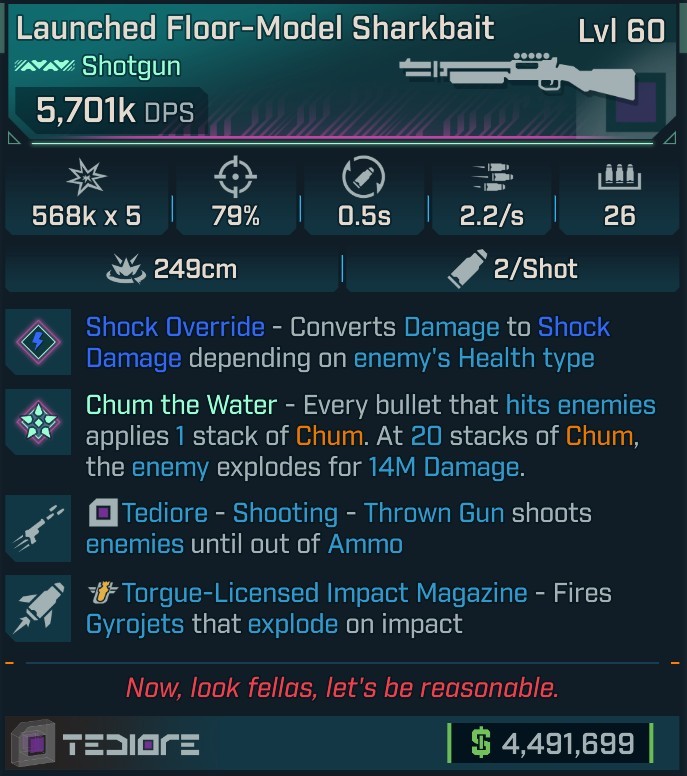 ⭐[MODDED] L60 SHARKBAIT (SHOCK CONVERT) - 5,701K DPS - 79% ACCURACY - 2.2/s FIRE RATE - 0.5s RELOAD - 26 MAG SIZE - RICOCHET - GYROJETS⭐