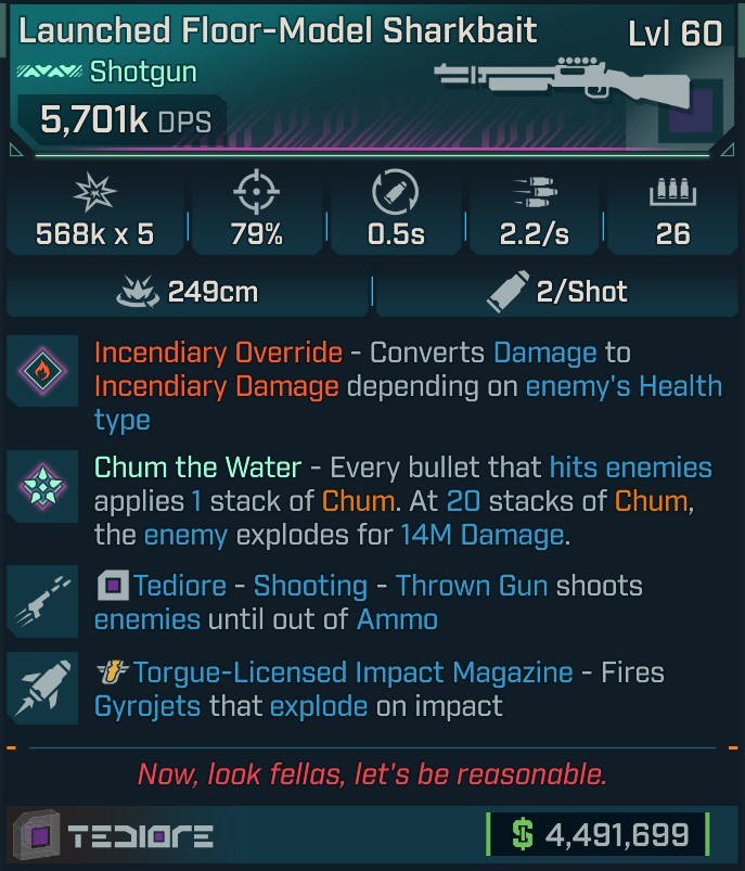 ⭐[MODDED] L60 SHARKBAIT (FIRE CONVERT) - 5,701K DPS - 79% ACCURACY - 2.2/s FIRE RATE - 0.5s RELOAD - 26 MAG SIZE - RICOCHET - GYROJETS⭐