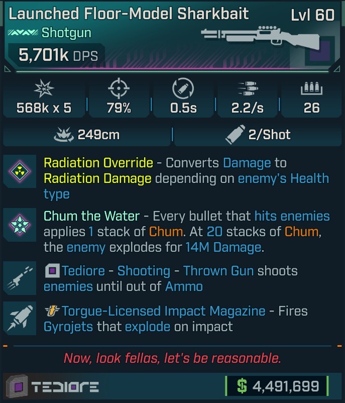 ⭐[MODDED] L60 SHARKBAIT (RADIATION CONVERT) - 5,701K DPS - 79% ACCURACY - 2.2/s FIRE RATE - 0.5s RELOAD - 26 MAG SIZE - RICOCHET - GYROJETS⭐