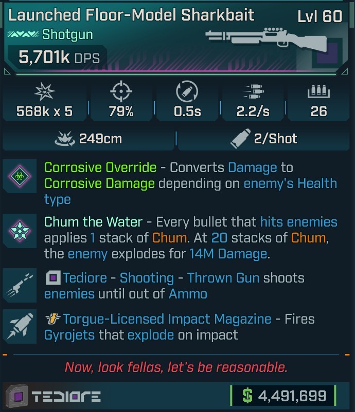 ⭐[MODDED] L60 SHARKBAIT (CORROSIVE CONVERT) - 5,701K DPS - 79% ACCURACY - 2.2/s FIRE RATE - 0.5s RELOAD - 26 MAG SIZE - RICOCHET - GYROJETS⭐