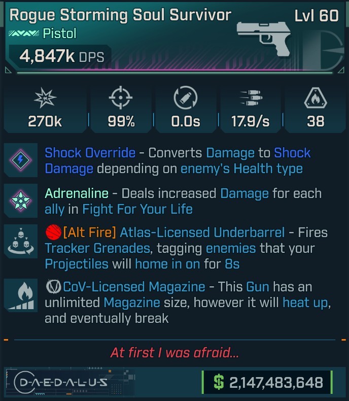 ⭐[MODDED] L60 SOUL SURVIVOR (SHOCK CONVERT) - 4,847K DPS - 99% ACCURACY - 17.9/s FIRE RATE - TRACKER GRENADES - COV MAG⭐
