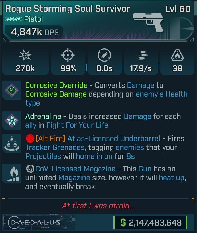 ⭐[MODDED] L60 SOUL SURVIVOR (CORROSIVE CONVERT) - 4,847K DPS - 99% ACCURACY - 17.9/s FIRE RATE - TRACKER GRENADES - COV MAG⭐