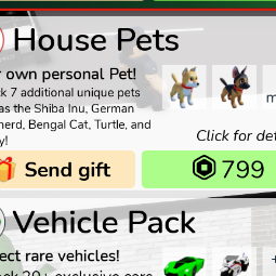 Roblox | House Pets | | Brookhaven RP | Gamepass | 799 Robux | Game: Other