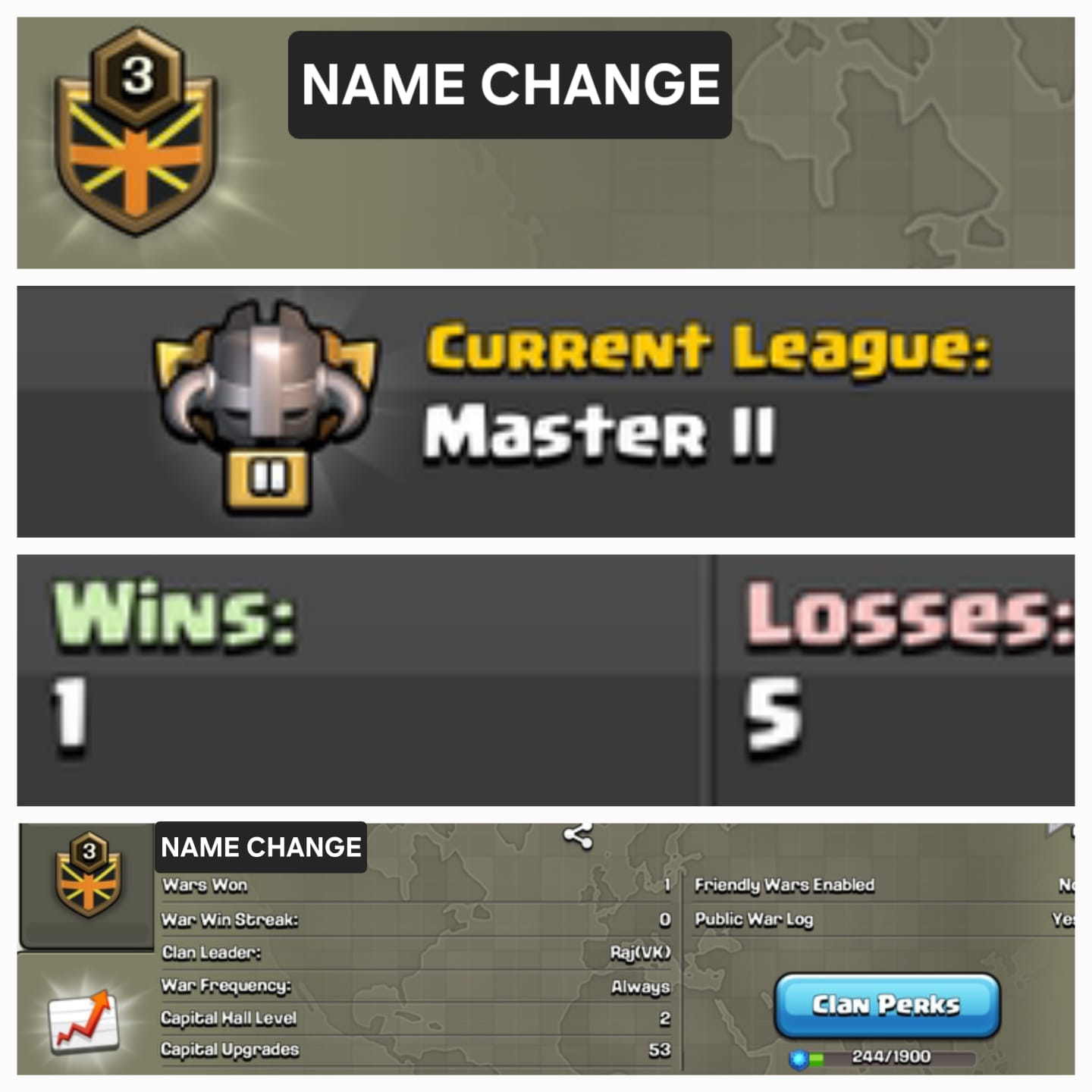 Level 3 name change clan || master 2 || warlog 1-5