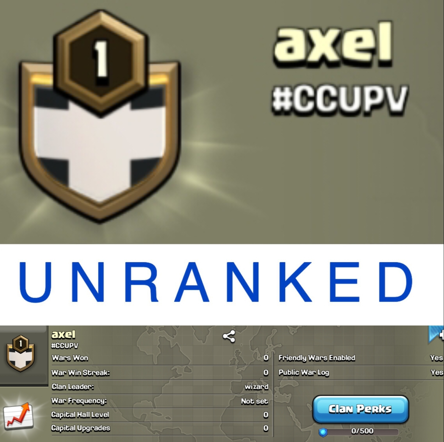 Rare 5 digit tag level 1 clan || unranked no war played || name - axel