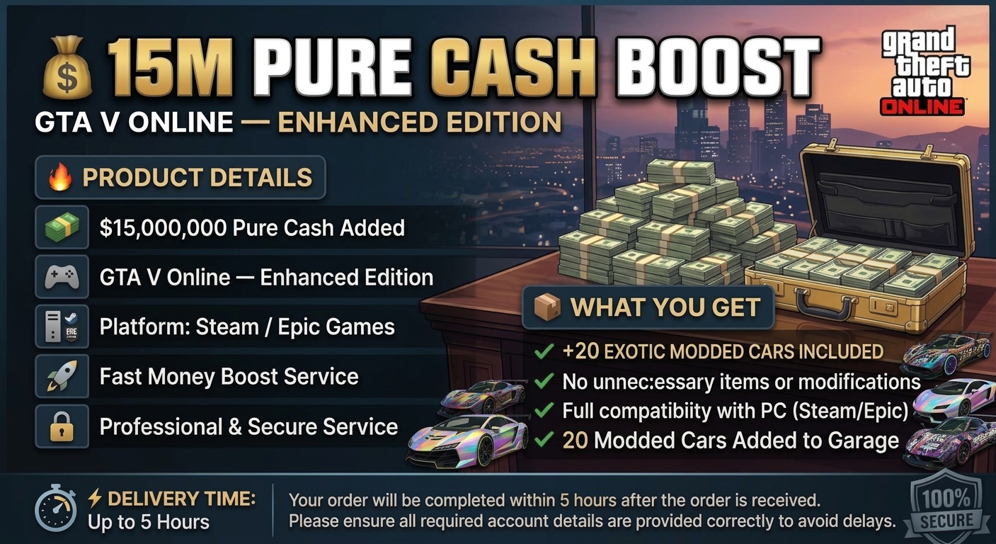 15M Pure Cash • 20 MODDED CARS Legacy • Steam/Epic • GTA V Online 💸 Money Boost