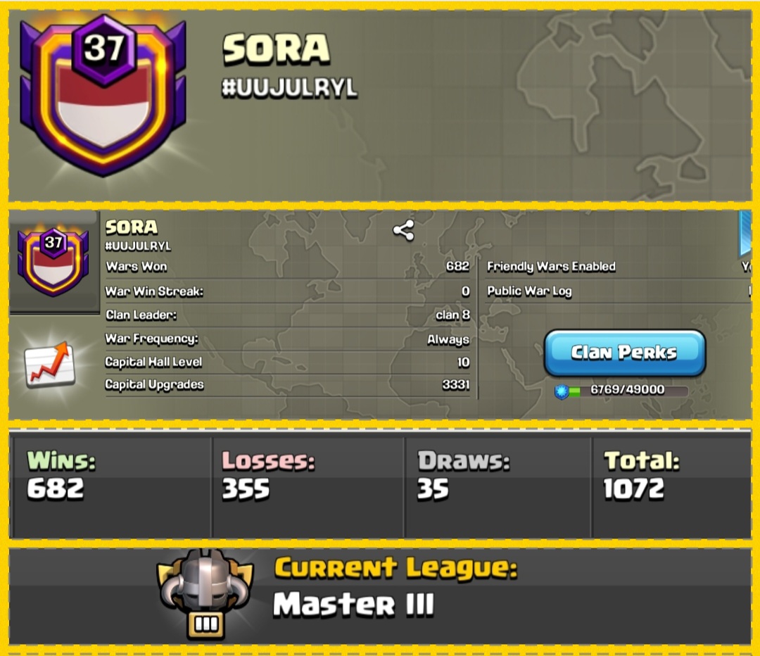 =[ Level 37 ]=💥=[Name = SORA ]=💥 League master 3 💥 Positive War Log 💥 CP 10 A-Z Max 💥 Rare Clan