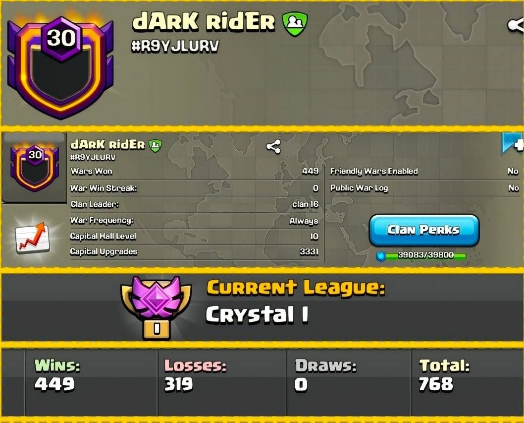 Name = Dark Rider 💥 Lvl 30 💥 Capital Hall Full Maxed 💥 Crystal 1 💥 Fast Delivery