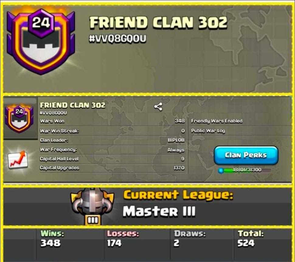 Clan Level 24 🌟 Rare English Name : Friend Clan 🌟 Master 3 🌟 3/1 War Log 🌟 Super Fast Delivery
