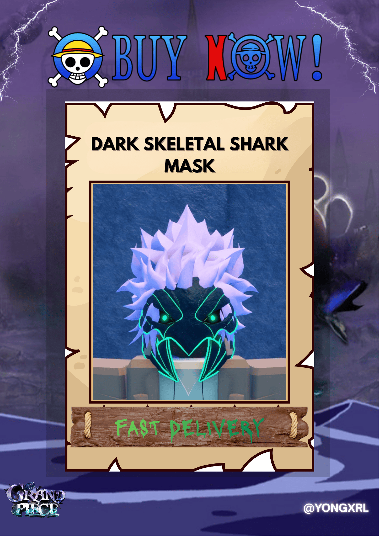 GPO - Dark Skeletal Shark Mask - Accessories | Grand Piece Online | ✅FAST DELIVERY